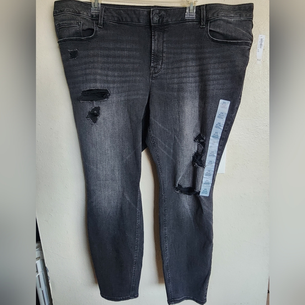 Old Navy Rockstar Super Skinny Plus-size Jeans Distressed - Black Faded Denim